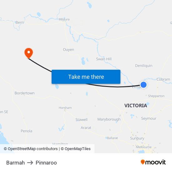 Barmah to Pinnaroo map