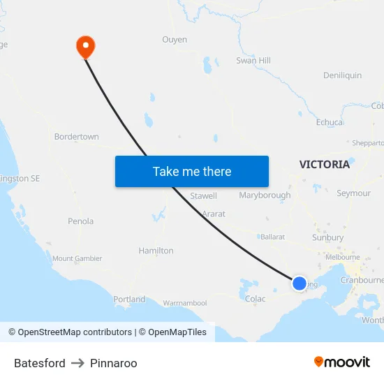 Batesford to Pinnaroo map