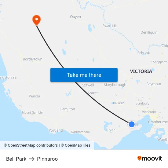 Bell Park to Pinnaroo map