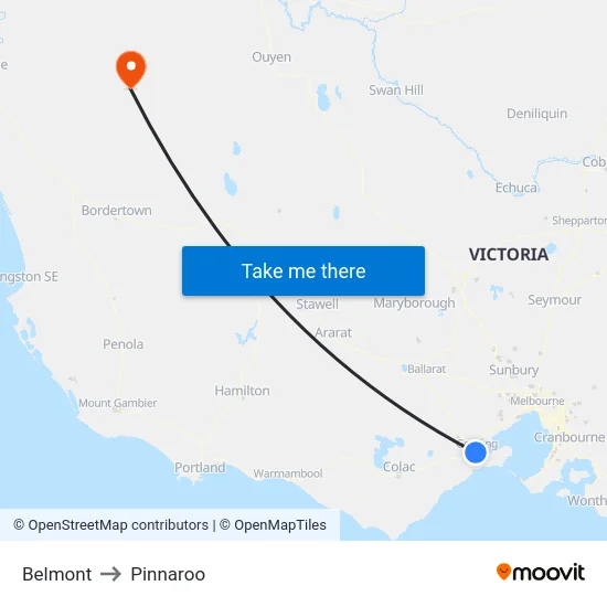 Belmont to Pinnaroo map