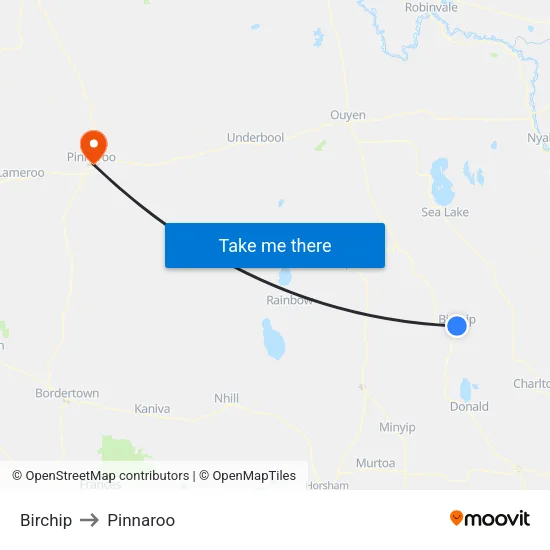 Birchip to Pinnaroo map