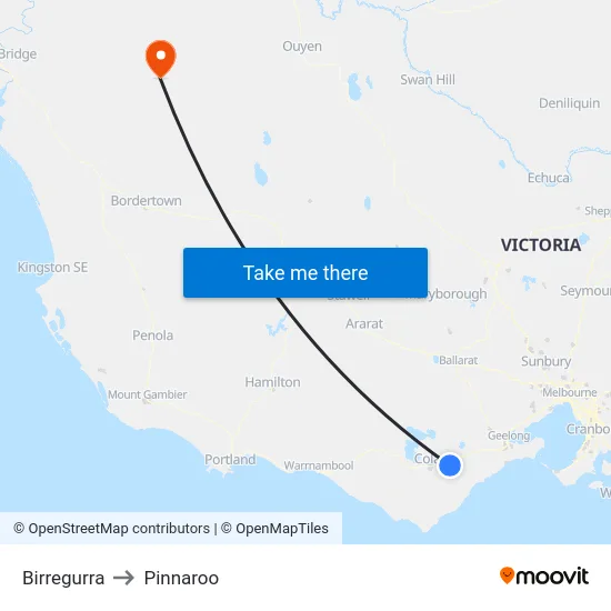 Birregurra to Pinnaroo map