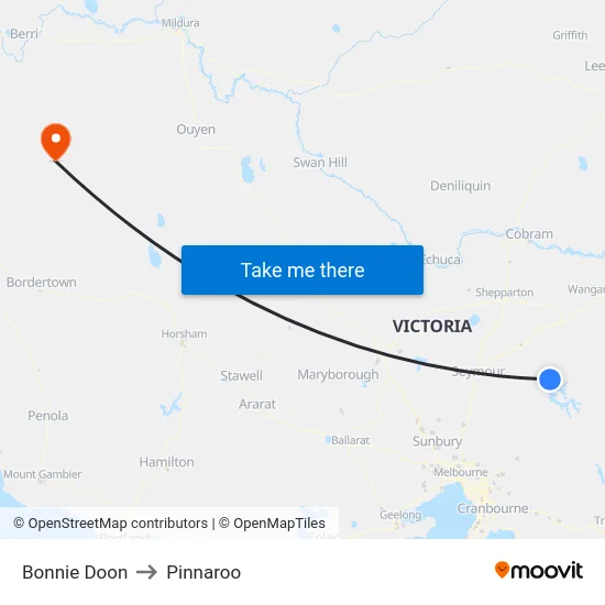 Bonnie Doon to Pinnaroo map