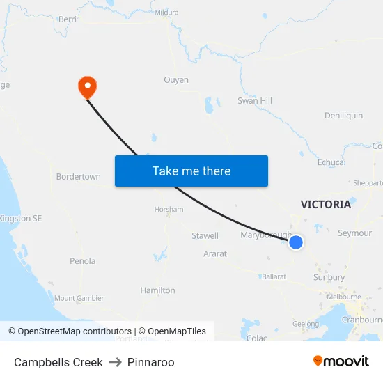 Campbells Creek to Pinnaroo map