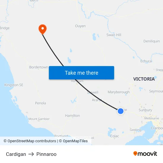 Cardigan to Pinnaroo map