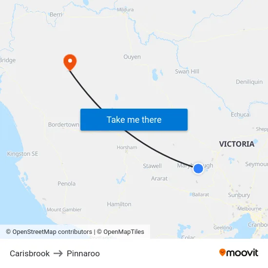 Carisbrook to Pinnaroo map