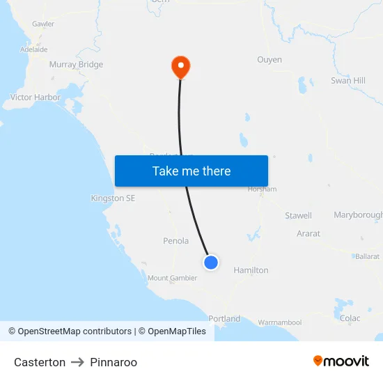 Casterton to Pinnaroo map