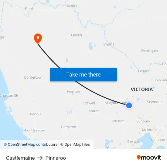 Castlemaine to Pinnaroo map