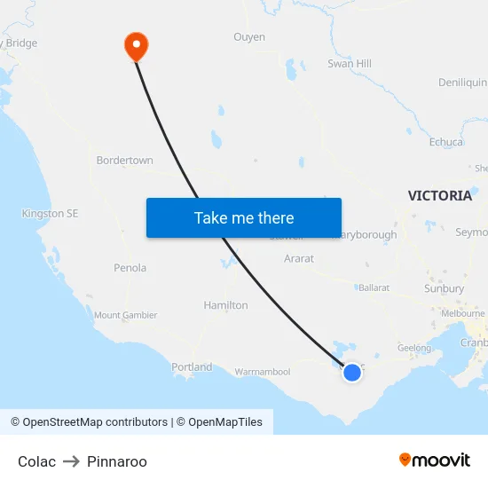 Colac to Pinnaroo map
