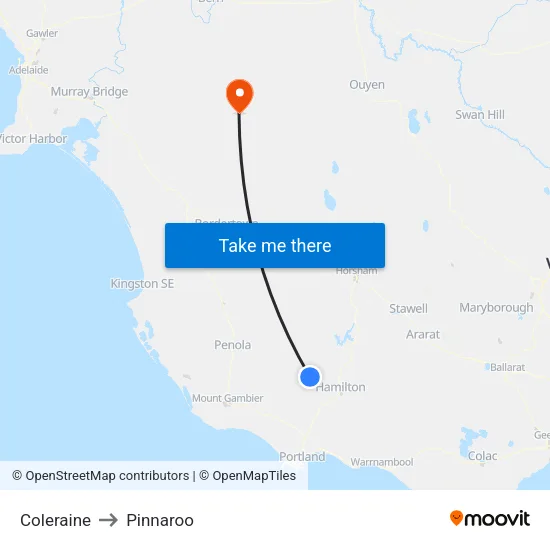 Coleraine to Pinnaroo map