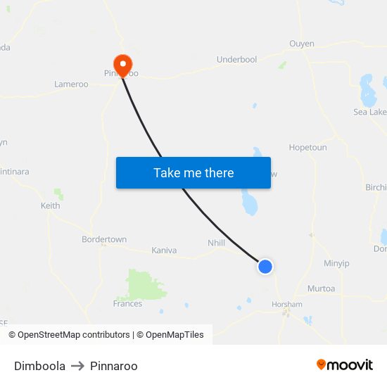 Dimboola to Pinnaroo map