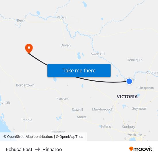 Echuca East to Pinnaroo map