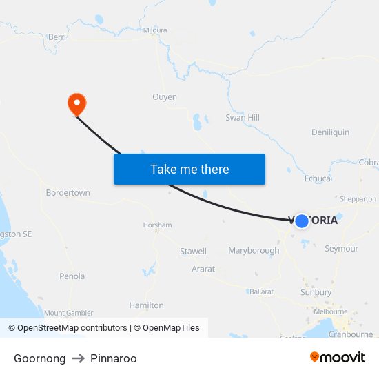 Goornong to Pinnaroo map