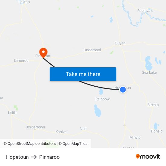 Hopetoun to Pinnaroo map