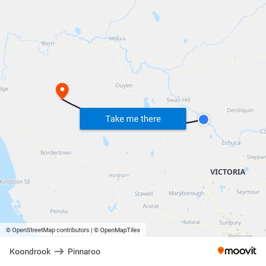 Koondrook to Pinnaroo map