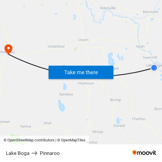 Lake Boga to Pinnaroo map