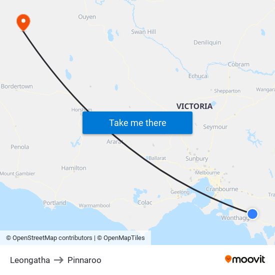 Leongatha to Pinnaroo map