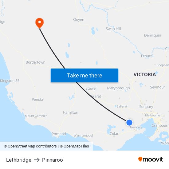 Lethbridge to Pinnaroo map