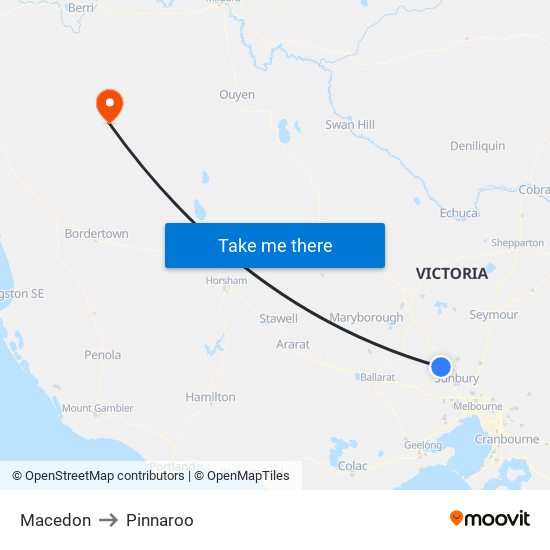 Macedon to Pinnaroo map