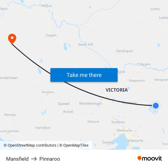 Mansfield to Pinnaroo map