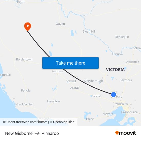 New Gisborne to Pinnaroo map