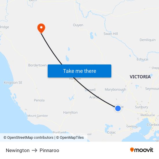 Newington to Pinnaroo map