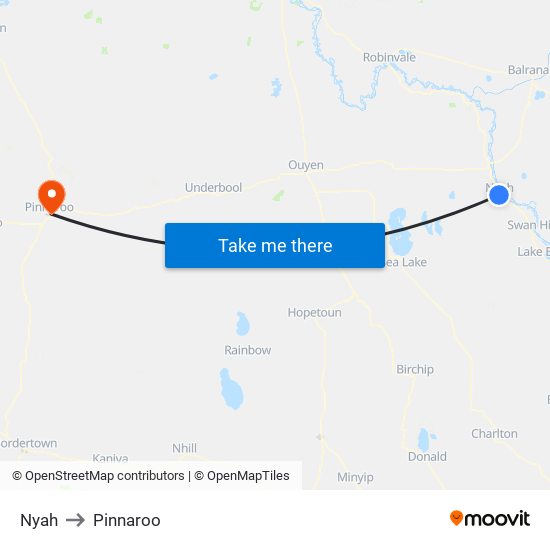 Nyah to Pinnaroo map