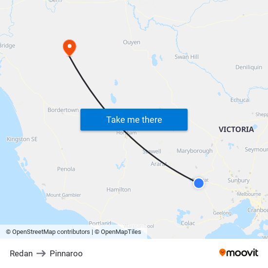 Redan to Pinnaroo map