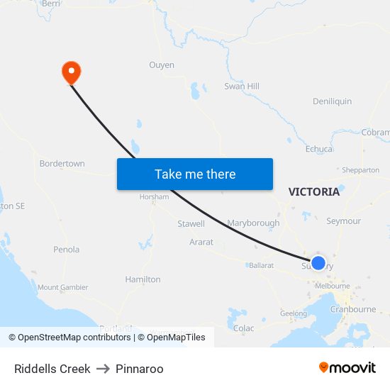 Riddells Creek to Pinnaroo map