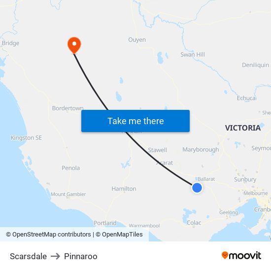 Scarsdale to Pinnaroo map