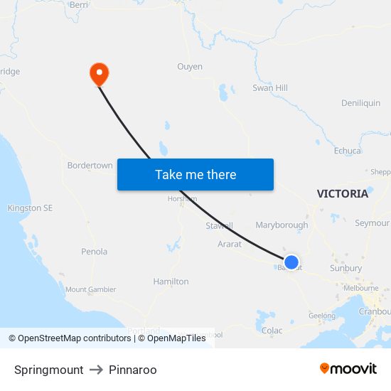 Springmount to Pinnaroo map