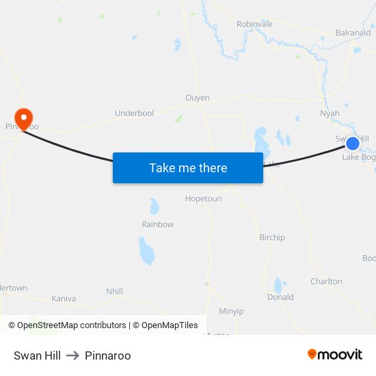 Swan Hill to Pinnaroo map