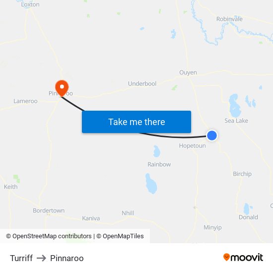 Turriff to Pinnaroo map