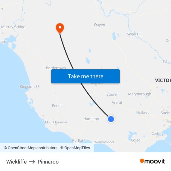 Wickliffe to Pinnaroo map