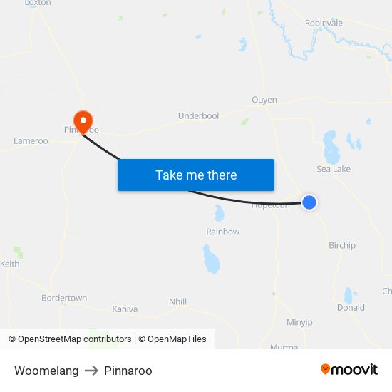 Woomelang to Pinnaroo map