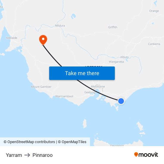 Yarram to Pinnaroo map