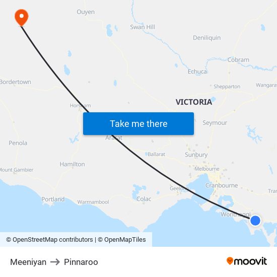 Meeniyan to Pinnaroo map