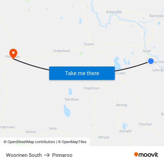 Woorinen South to Pinnaroo map