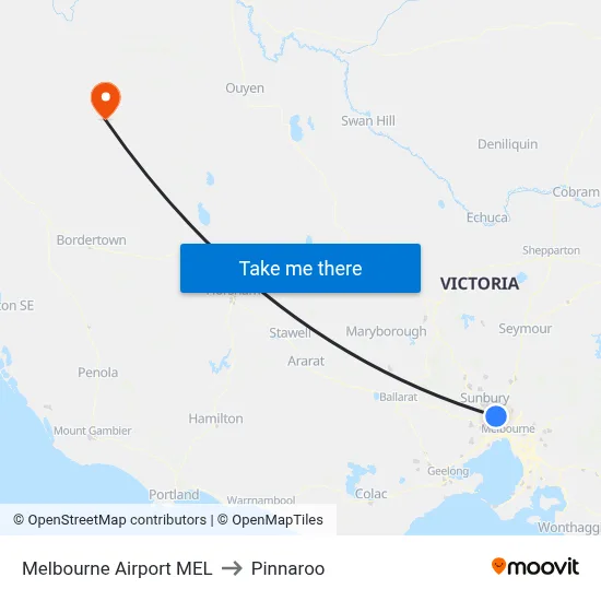 Melbourne Airport MEL to Pinnaroo map