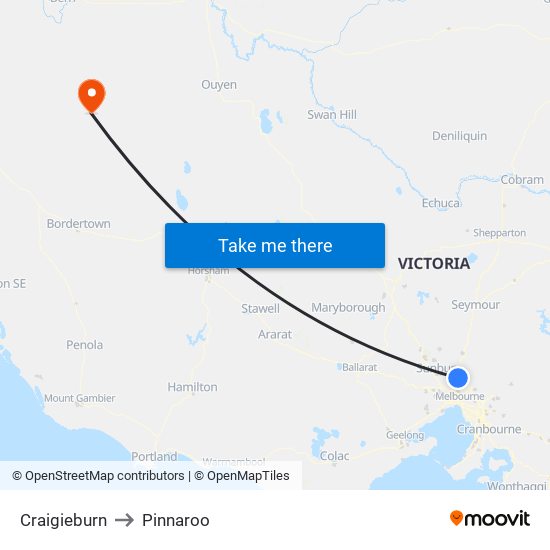 Craigieburn to Pinnaroo map