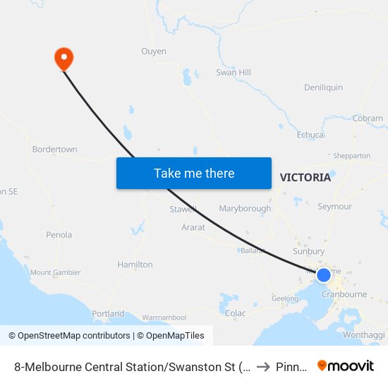 8-Melbourne Central Station/Swanston St (Melbourne City) to Pinnaroo map