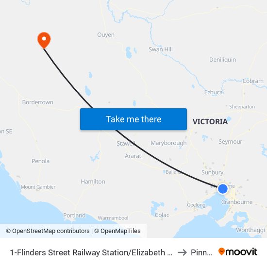 1-Flinders Street Railway Station/Elizabeth St (Melbourne City) to Pinnaroo map