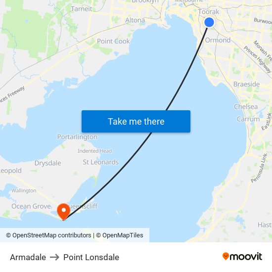 Armadale to Point Lonsdale map