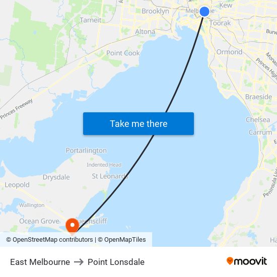 East Melbourne to Point Lonsdale map