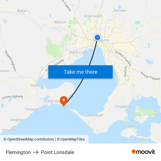 Flemington to Point Lonsdale map