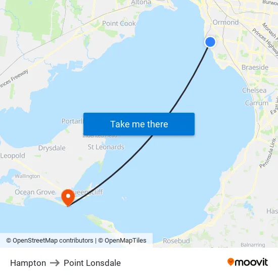Hampton to Point Lonsdale map