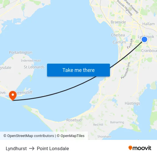 Lyndhurst to Point Lonsdale map