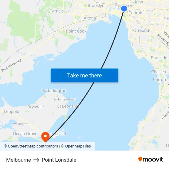 Melbourne to Point Lonsdale map