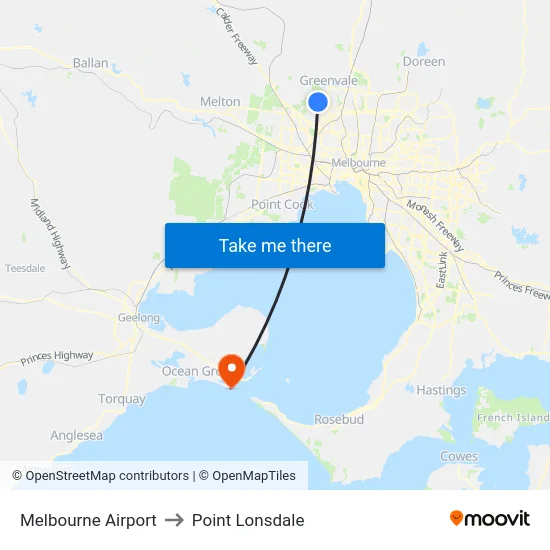Melbourne Airport to Point Lonsdale map