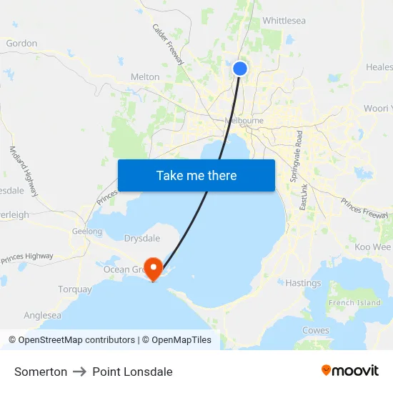 Somerton to Point Lonsdale map